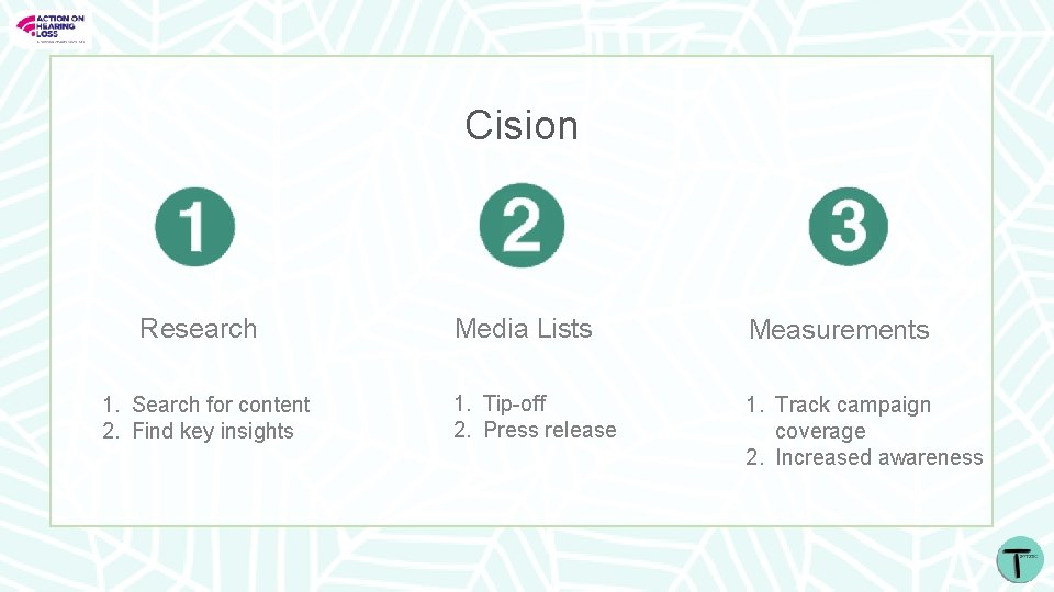 Cision Research 1. Search for content 2. Find key insights Media Lists Measurements 1.