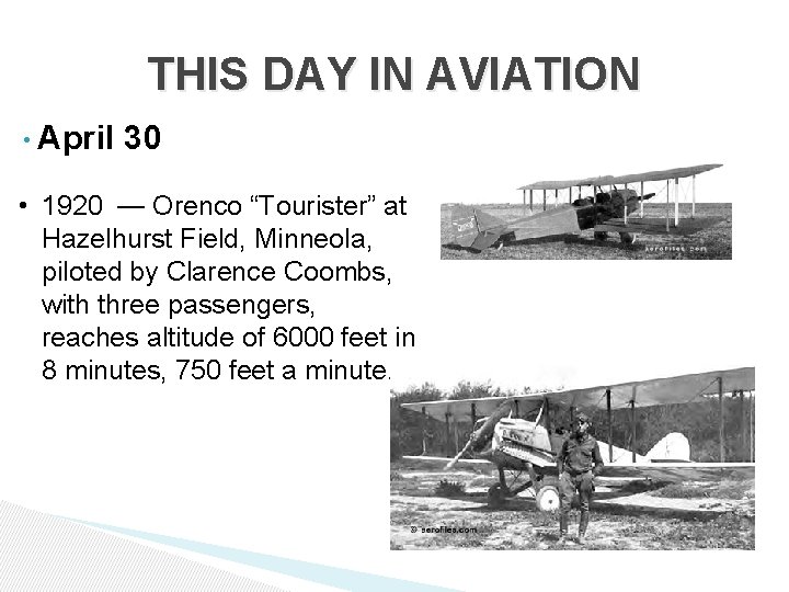 THIS DAY IN AVIATION • April 30 • 1920 — Orenco “Tourister” at Hazelhurst