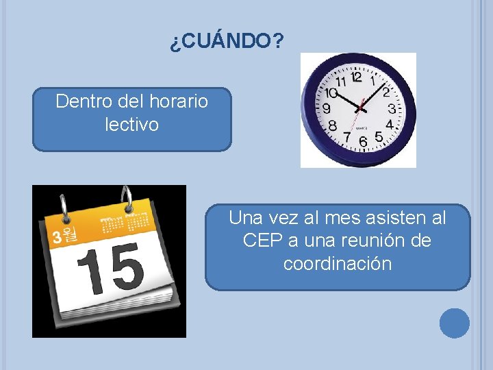 ¿CUÁNDO? Dentro del horario lectivo Una vez al mes asisten al CEP a una