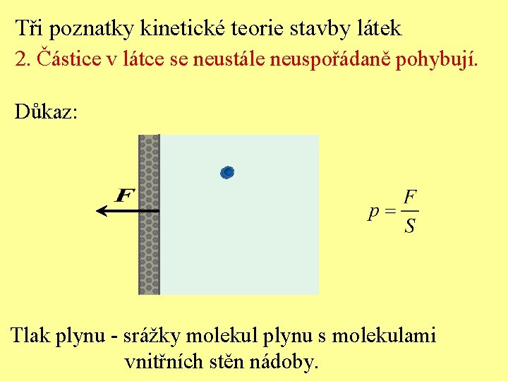 Tři poznatky kinetické teorie stavby látek 2. Částice v látce se neustále neuspořádaně pohybují.