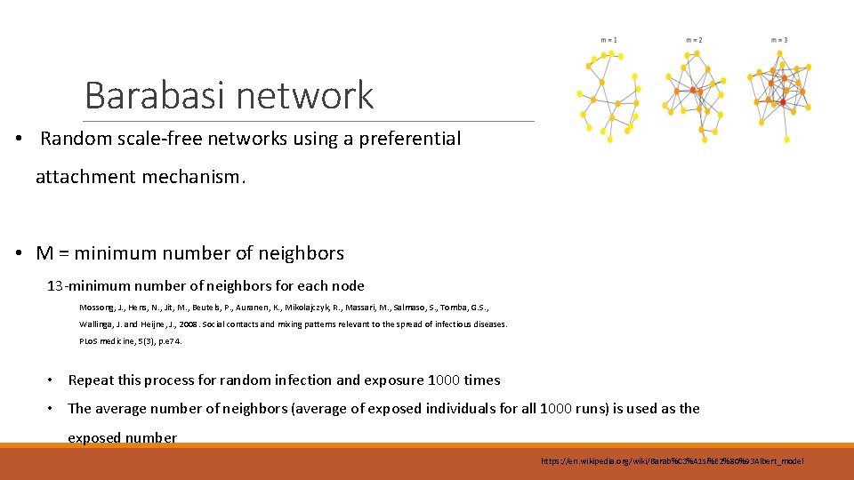 Barabasi network • Random scale-free networks using a preferential attachment mechanism. • M =