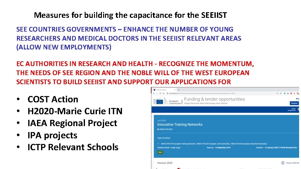 Measures for building the capacitance for the SEEIIST SEE COUNTRIES GOVERNMENTS – ENHANCE THE