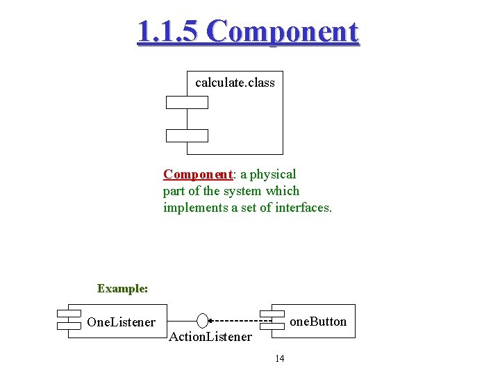 1. 1. 5 Component calculate. class Component: a physical part of the system which