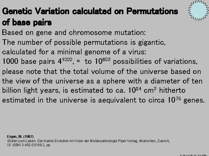 Genetic Variation calculated on Permutations of base pairs Based on gene and chromosome mutation: