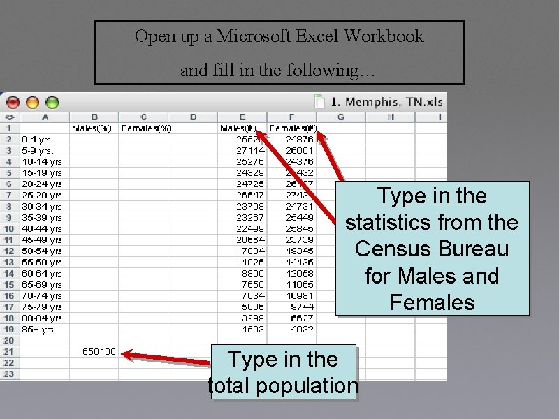 Open up a Microsoft Excel Workbook and fill in the following… Type in the