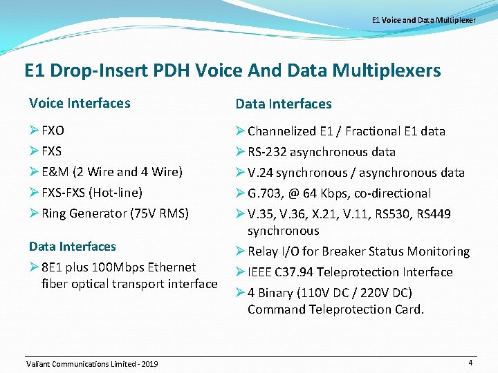 E 1 Voice and Data Multiplexer E 1 Drop-Insert PDH Voice And Data Multiplexers