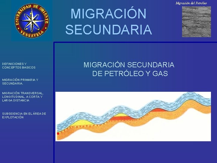 Migración del Petróleo MIGRACIÓN SECUNDARIA DEFINICIONES Y CONCEPTOS BASICOS MIGRACIÓN PRIMARIA Y SECUNDARIA. MIGRACIÓN