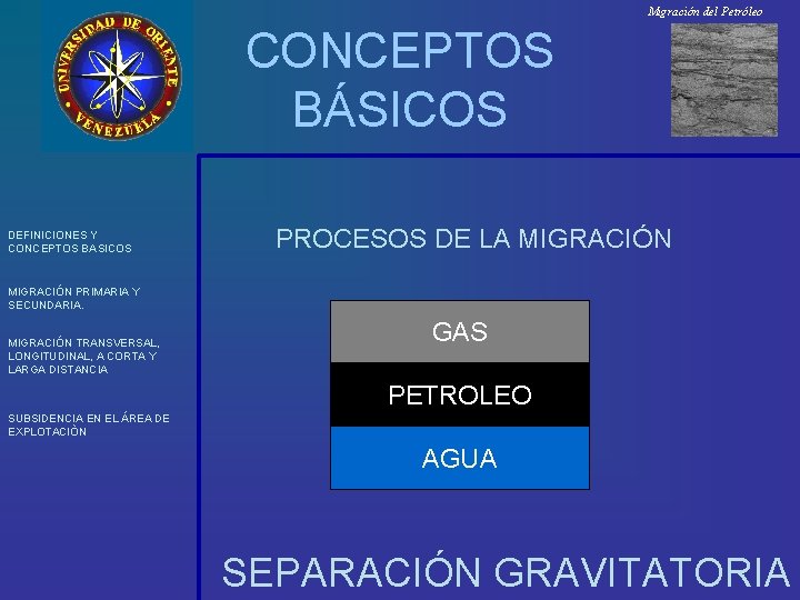Migración del Petróleo CONCEPTOS BÁSICOS DEFINICIONES Y CONCEPTOS BASICOS PROCESOS DE LA MIGRACIÓN PRIMARIA