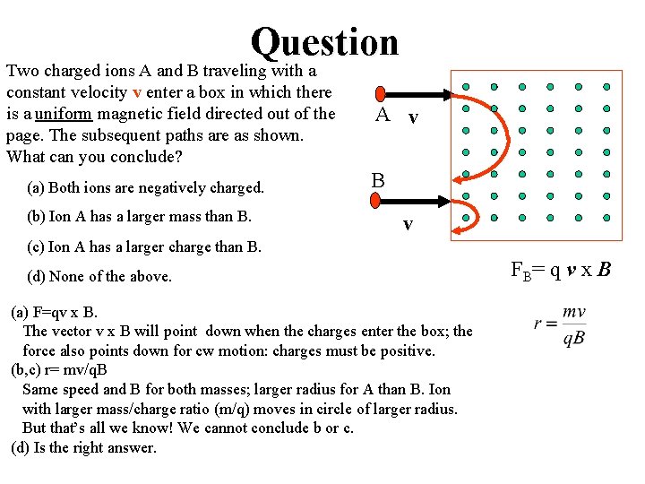 Question Two charged ions A and B traveling with a constant velocity v enter