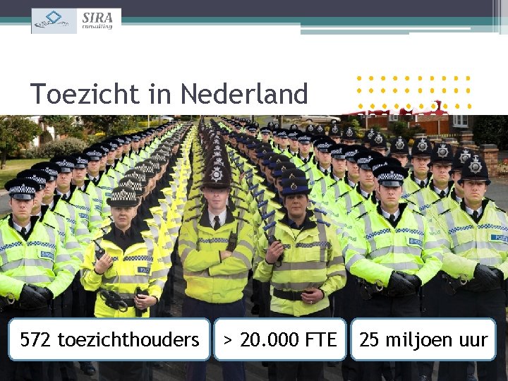 Toezicht in Nederland • • 10 Rijkstoezichthouders 42 Landelijke toezichthouders 12 Provincies 24 Waterschappen