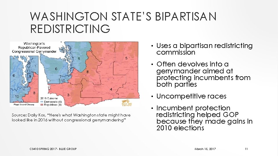 WASHINGTON STATE’S BIPARTISAN REDISTRICTING Source: Daily Kos, “Here's what Washington state might have looked
