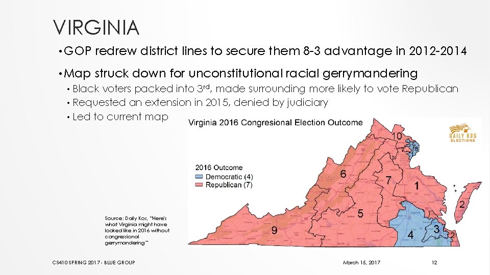 VIRGINIA • GOP redrew district lines to secure them 8 -3 advantage in 2012