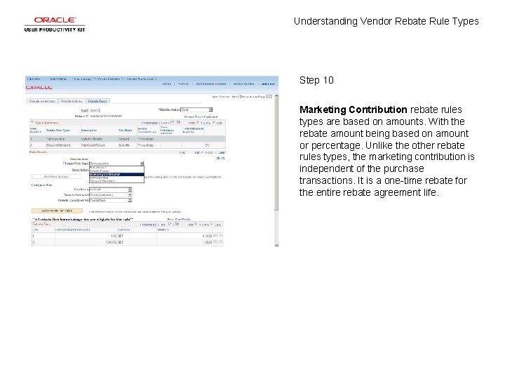 Understanding Vendor Rebate Rule Types Step 10 Marketing Contribution rebate rules types are based
