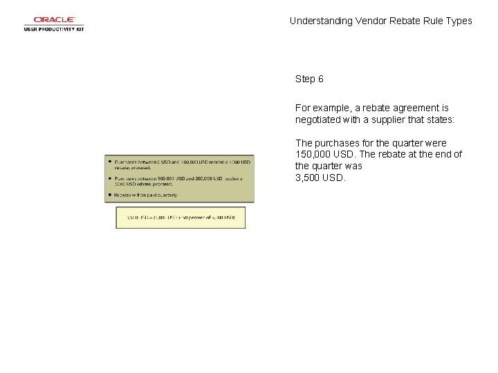 Understanding Vendor Rebate Rule Types Step 6 For example, a rebate agreement is negotiated