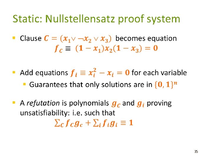 Static: Nullstellensatz proof system § 35 