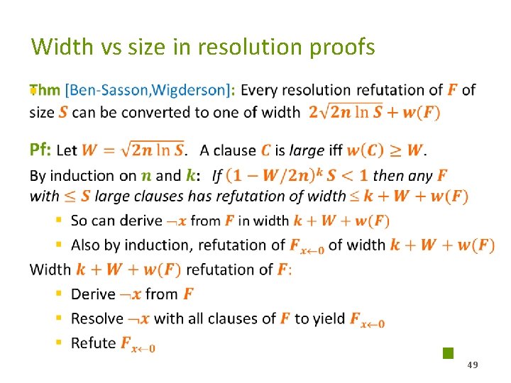 Width vs size in resolution proofs § 49 