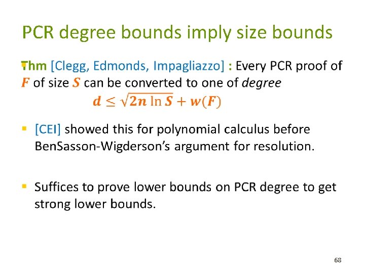 PCR degree bounds imply size bounds § 68 