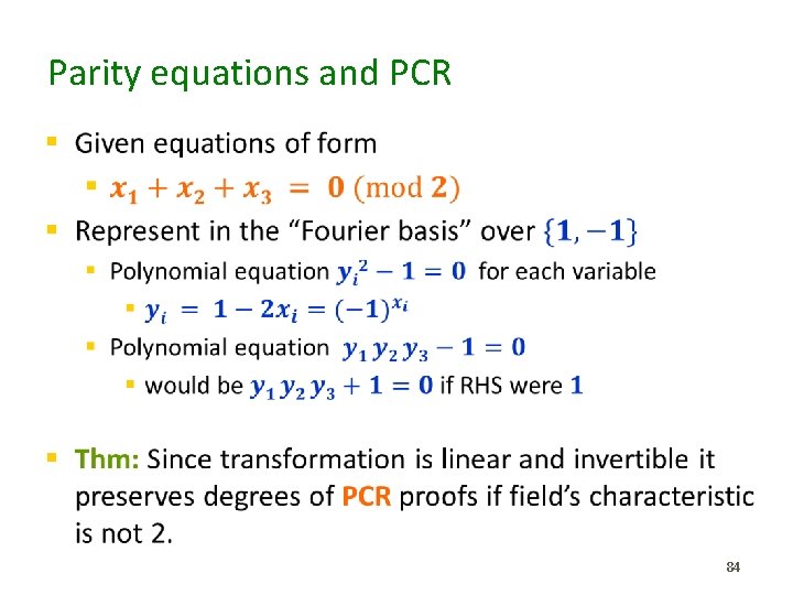 Parity equations and PCR § 84 