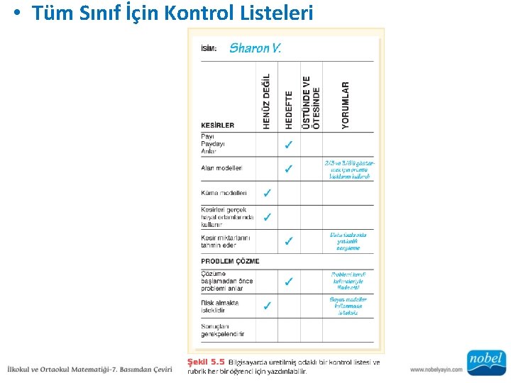  • Tüm Sınıf İçin Kontrol Listeleri 