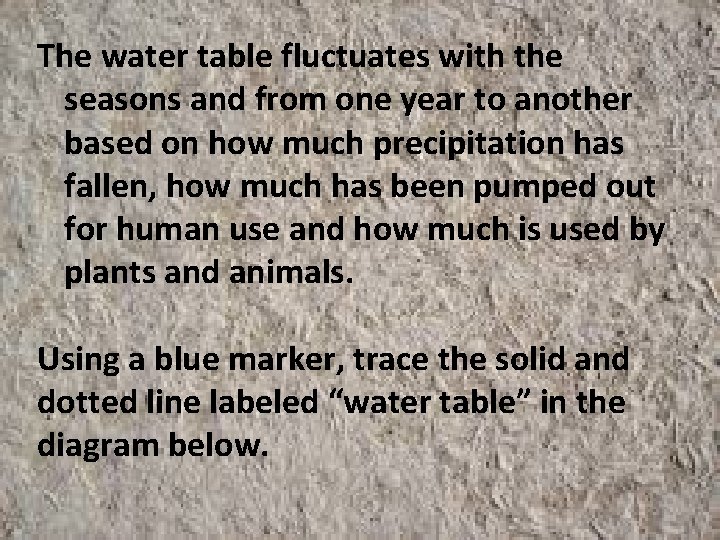 The water table fluctuates with the seasons and from one year to another based