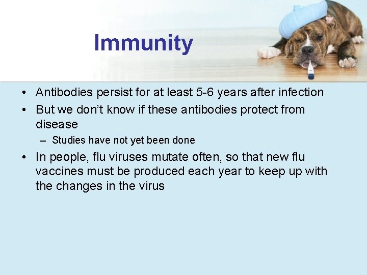 Immunity • Antibodies persist for at least 5 -6 years after infection • But