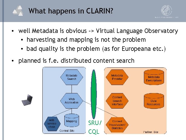 What happens in CLARIN? • well Metadata is obvious –> Virtual Language Observatory •