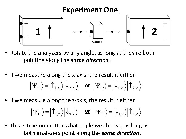 Experiment One 1 2 • Rotate the analyzers by angle, as long as they’re