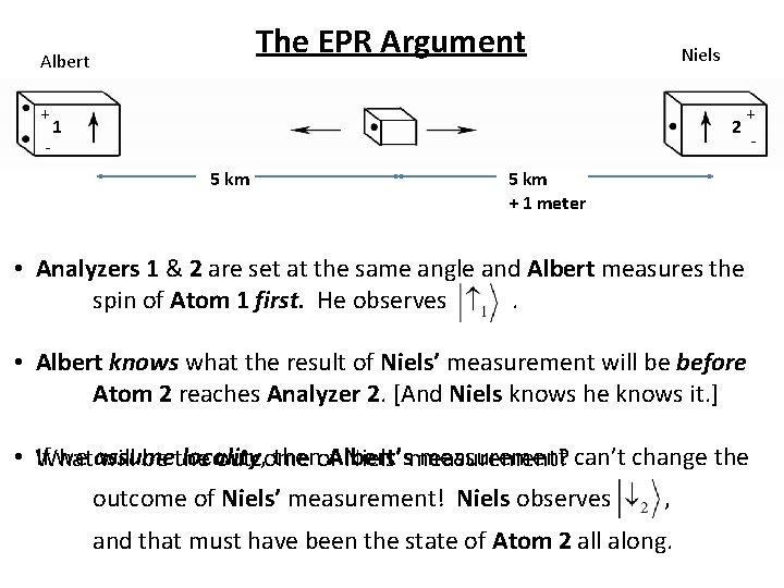The EPR Argument Albert + - Niels 1 2 5 km + - 5