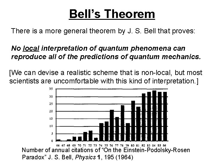 Bell’s Theorem There is a more general theorem by J. S. Bell that proves: