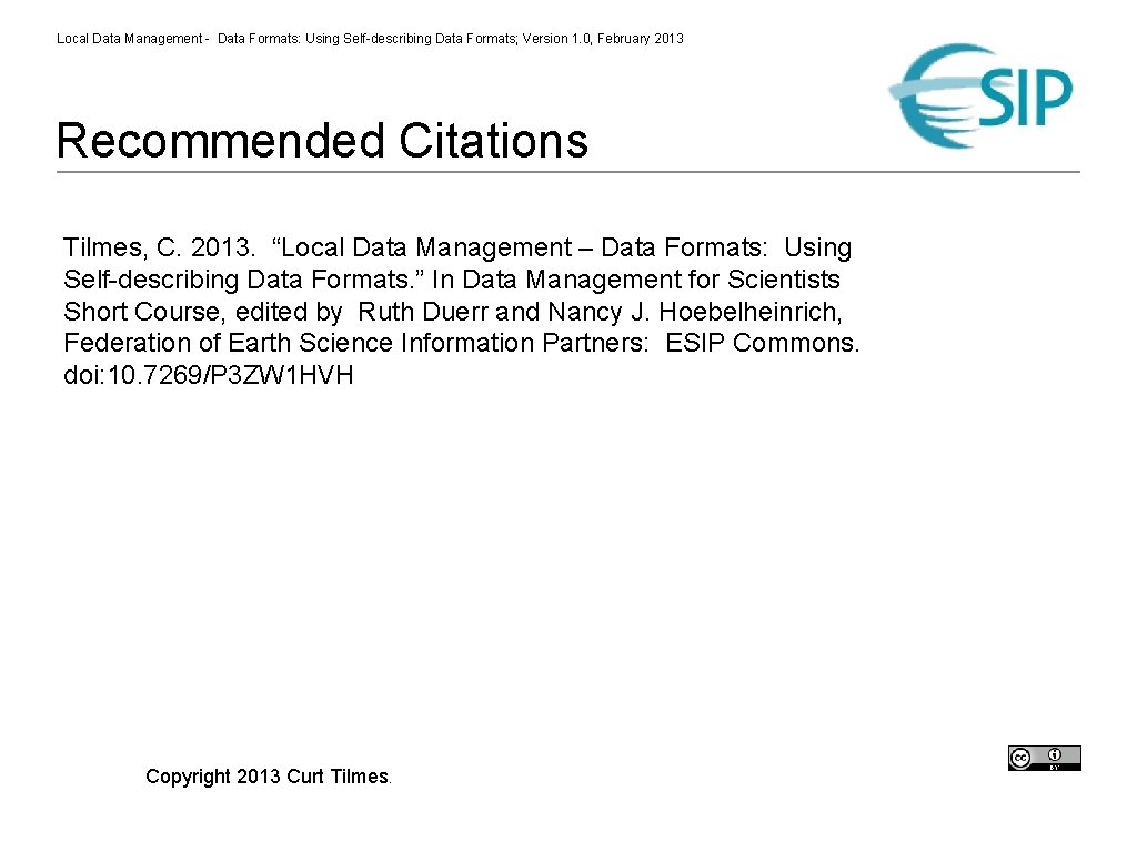 Local Data Management - Data Formats: Using Self-describing Data Formats; Version 1. 0, February