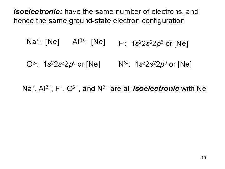 Isoelectronic: have the same number of electrons, and hence the same ground-state electron configuration