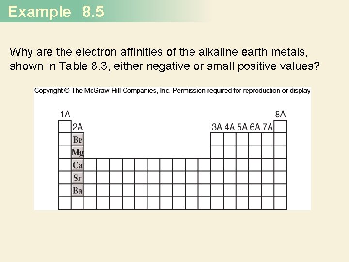 Example 8. 5 Why are the electron affinities of the alkaline earth metals, shown