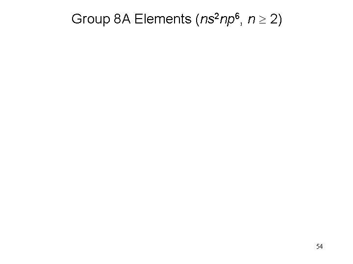 Group 8 A Elements (ns 2 np 6, n 2) 54 