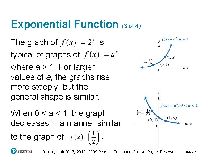 Exponential Function (3 of 4) The graph of typical of graphs of where a