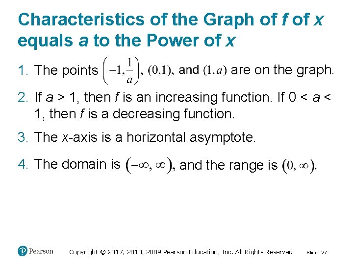 Characteristics of the Graph of f of x equals a to the Power of