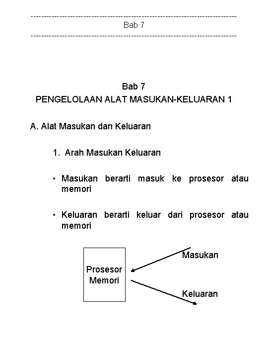 ---------------------------------------Bab 7 --------------------------------------- Bab 7 PENGELOLAAN ALAT MASUKAN-KELUARAN 1 A. Alat Masukan dan Keluaran