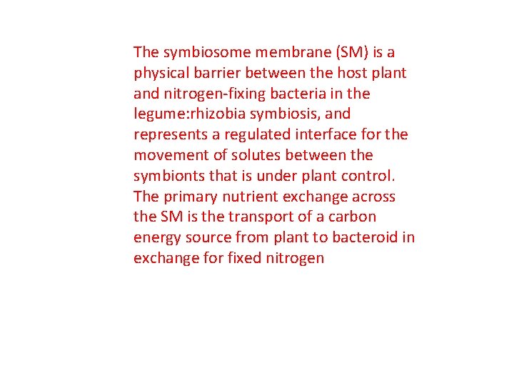 The symbiosome membrane (SM) is a physical barrier between the host plant and nitrogen-fixing