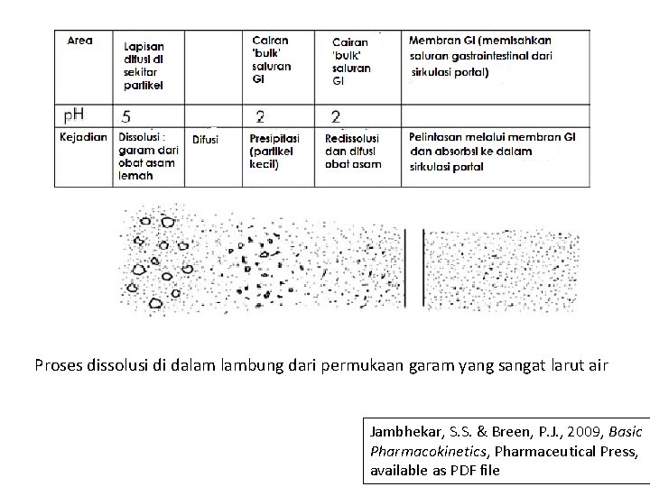 Proses dissolusi di dalam lambung dari permukaan garam yang sangat larut air Jambhekar, S.