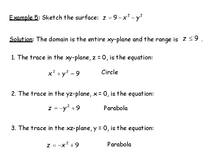 Example 5: Sketch the surface: Solution: The domain is the entire xy-plane and the