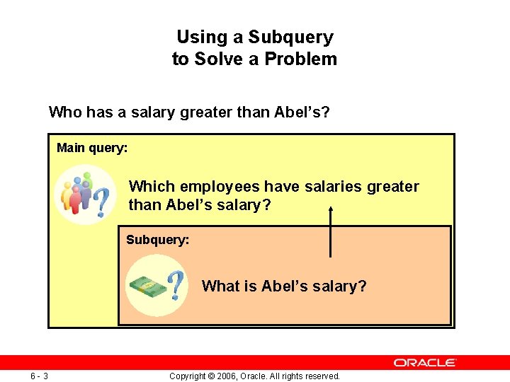 Using a Subquery to Solve a Problem Who has a salary greater than Abel’s?