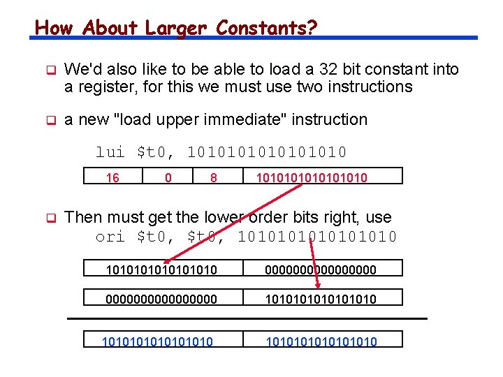 How About Larger Constants? q We'd also like to be able to load a
