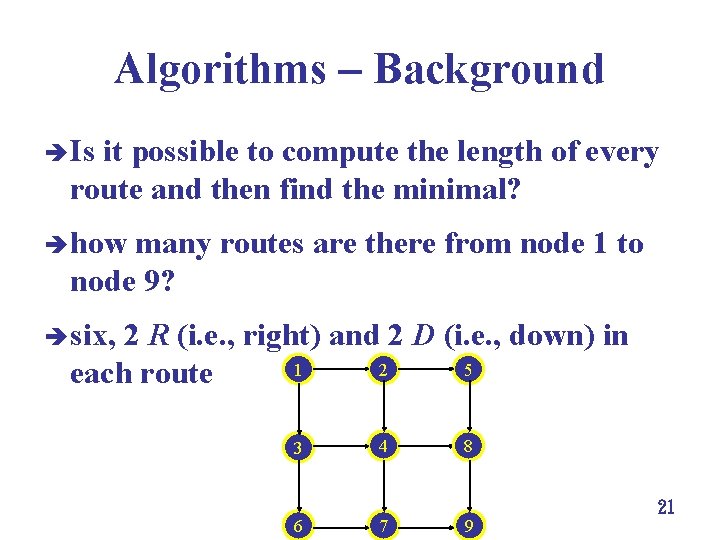 Algorithms Background è Is it possible to compute the length of every route and
