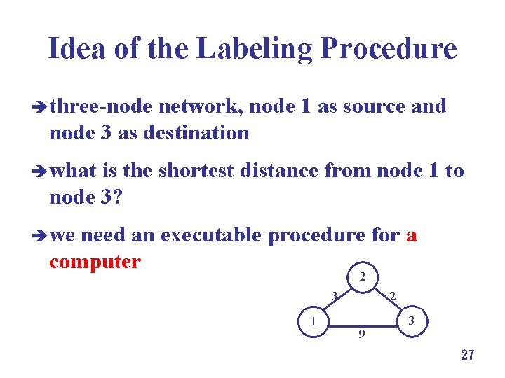 Idea of the Labeling Procedure è three-node network, node 1 as source and node
