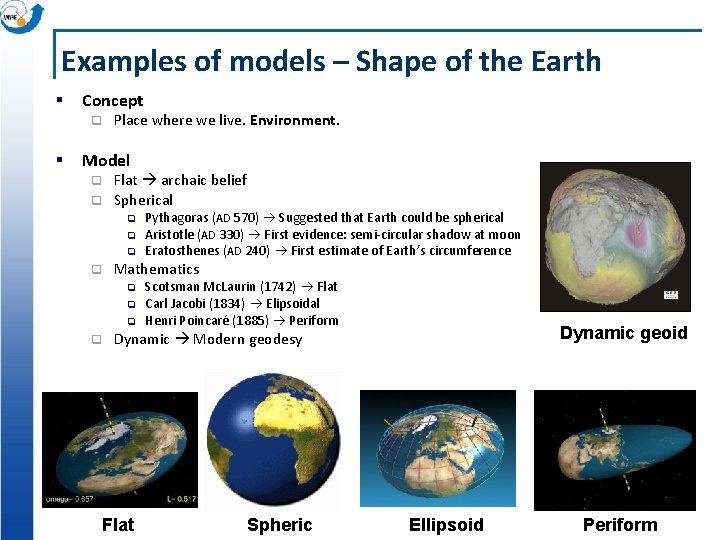 Examples of models – Shape of the Earth § Concept q § Place where