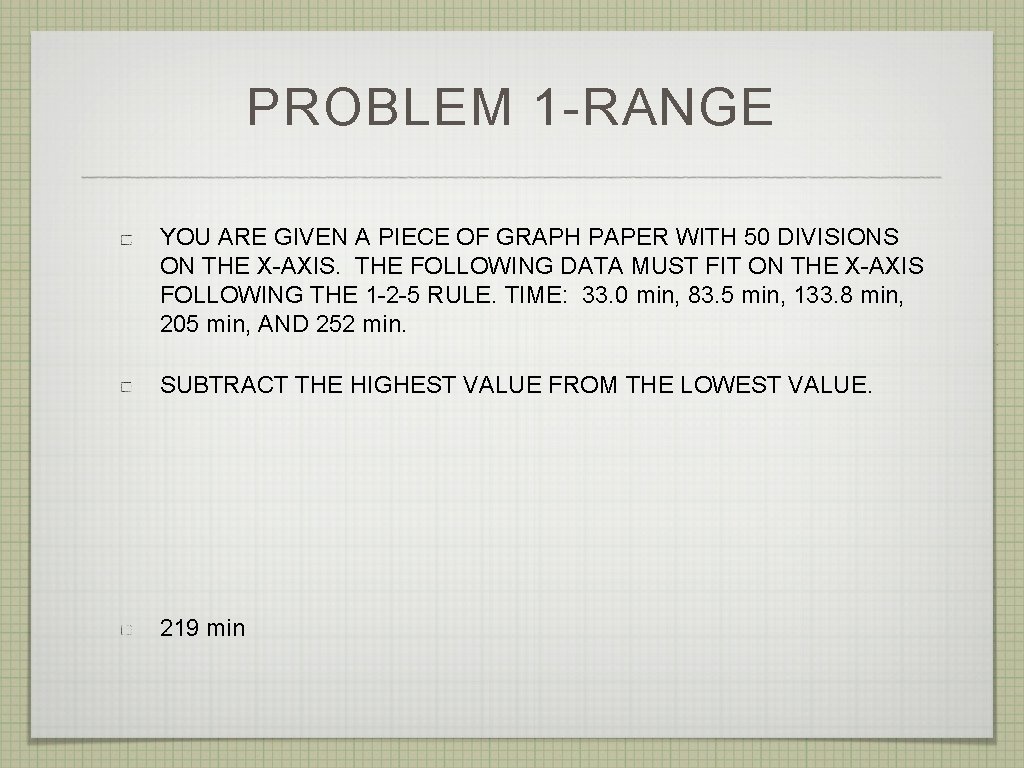 PROBLEM 1 -RANGE YOU ARE GIVEN A PIECE OF GRAPH PAPER WITH 50 DIVISIONS