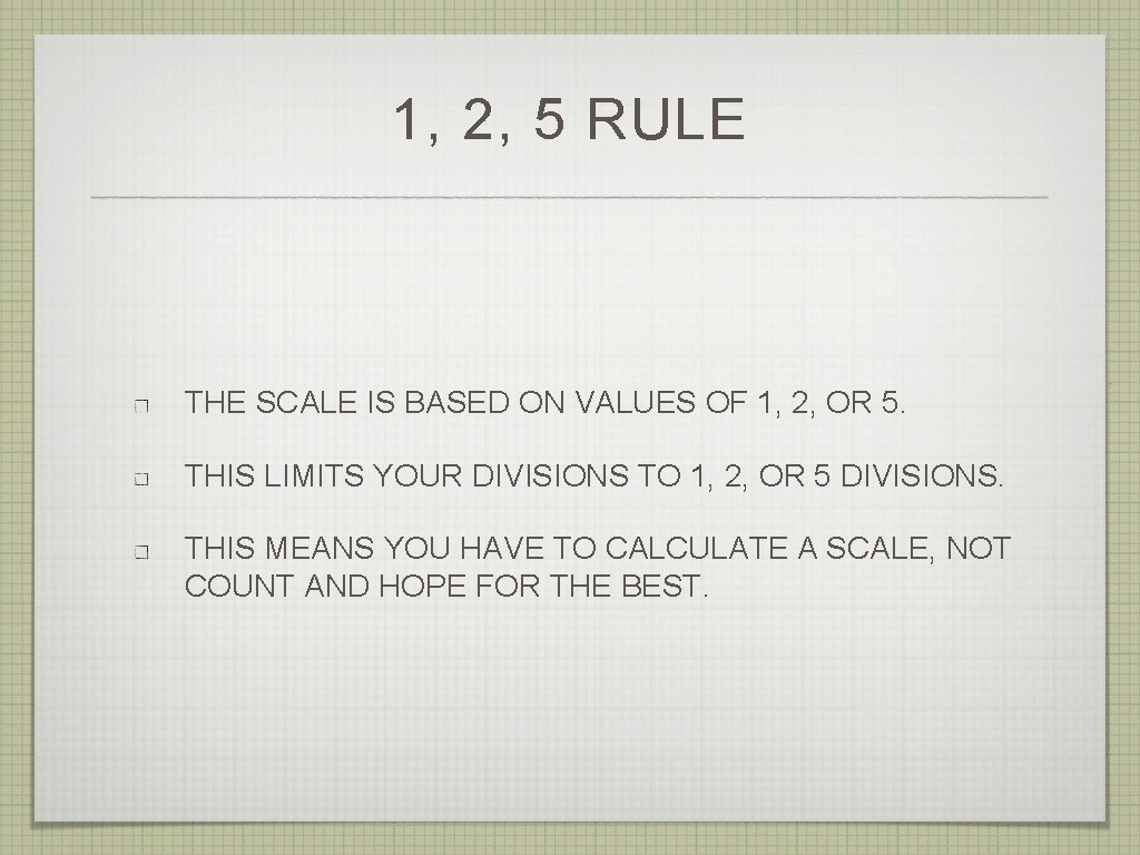 1, 2, 5 RULE THE SCALE IS BASED ON VALUES OF 1, 2, OR