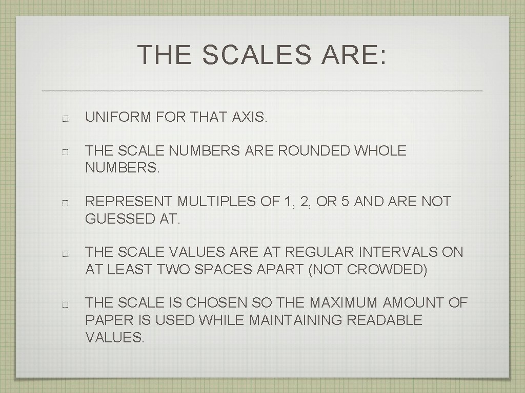 THE SCALES ARE: UNIFORM FOR THAT AXIS. THE SCALE NUMBERS ARE ROUNDED WHOLE NUMBERS.