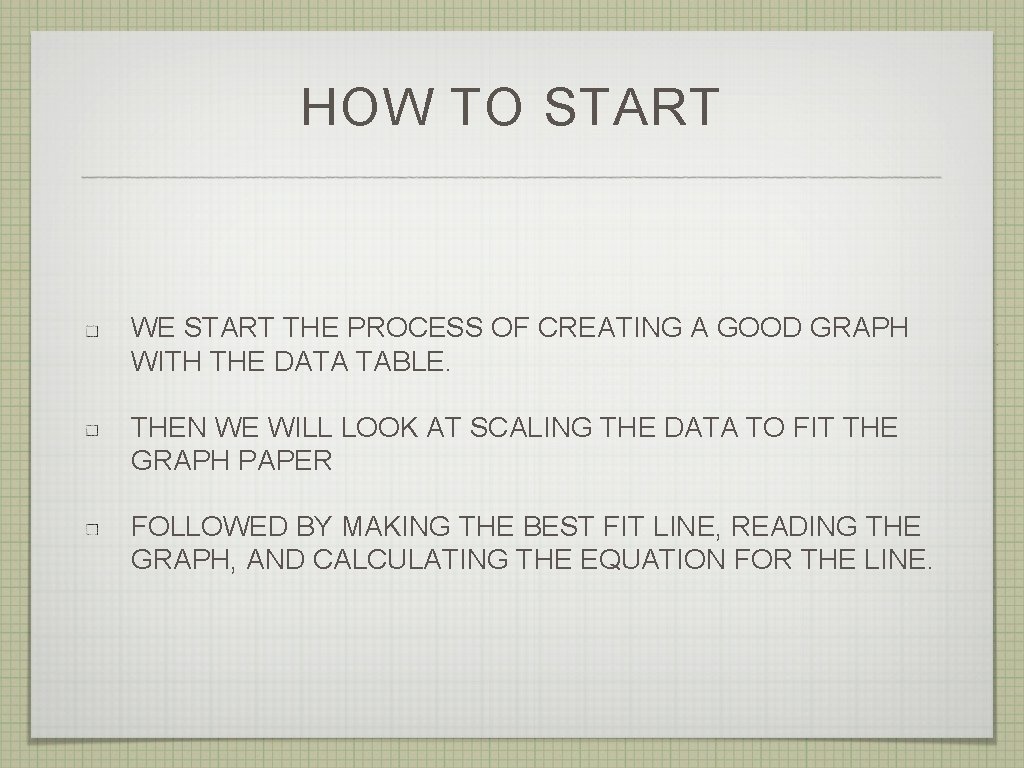 HOW TO START WE START THE PROCESS OF CREATING A GOOD GRAPH WITH THE