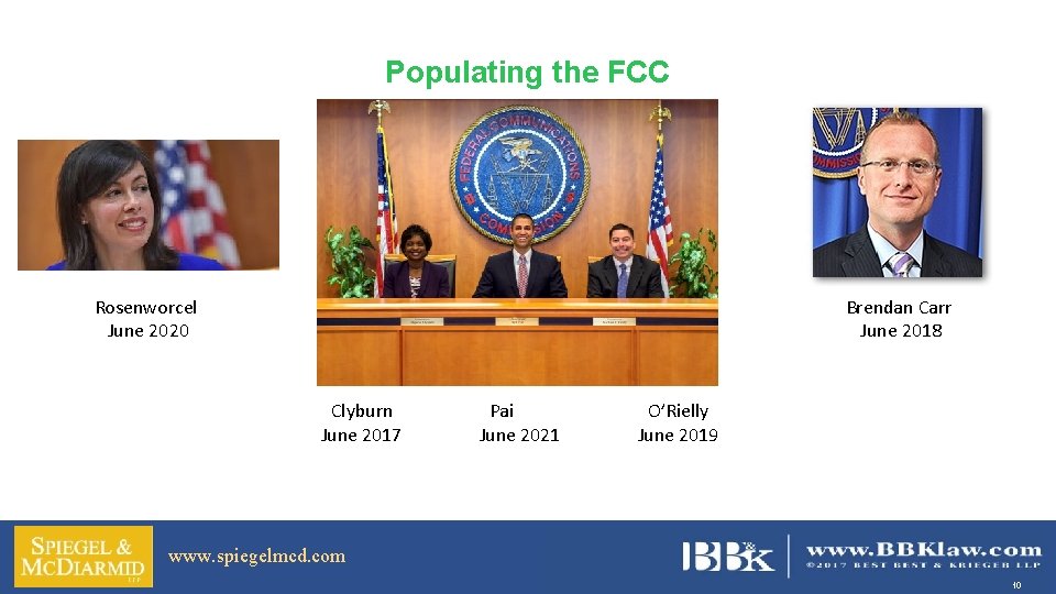 Populating the FCC Rosenworcel June 2020 Brendan Carr June 2018 Clyburn June 2017 Pai