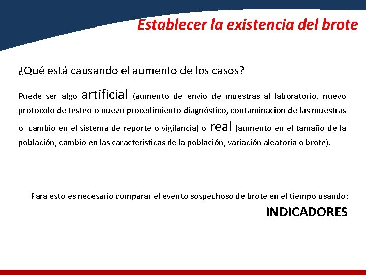 Establecer la existencia del brote ¿Qué está causando el aumento de los casos? Puede